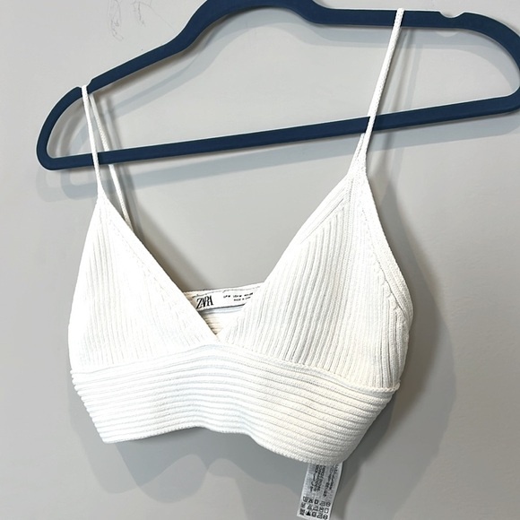 Zara Women’s White Textured Ribbed White Bralette Top Size Medium - Picture 5 of 5